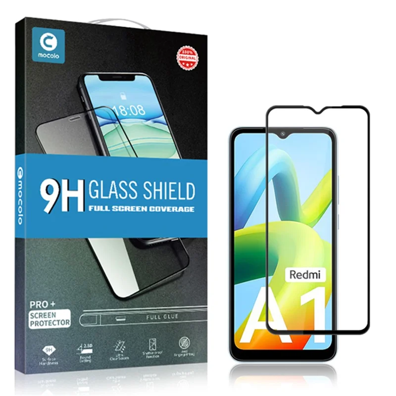 MOCOLO For Xiaomi Redmi A1 4G / A2 4G Silk Printing Full Glue Tempered Glass Screen Protector Anti-explosion Film - Black