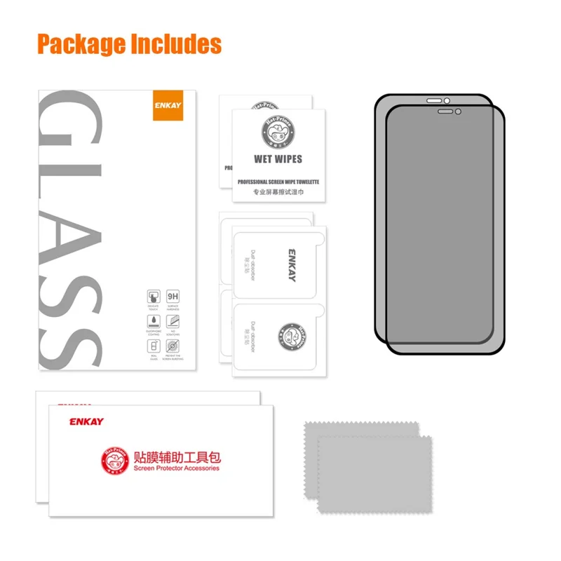 ENKAY HAT PRINCE 2PCS para iPhone 12 / 12 Pro 8K HD Full Screen Protector Anti-spy 25 Degree AGC Glass Film