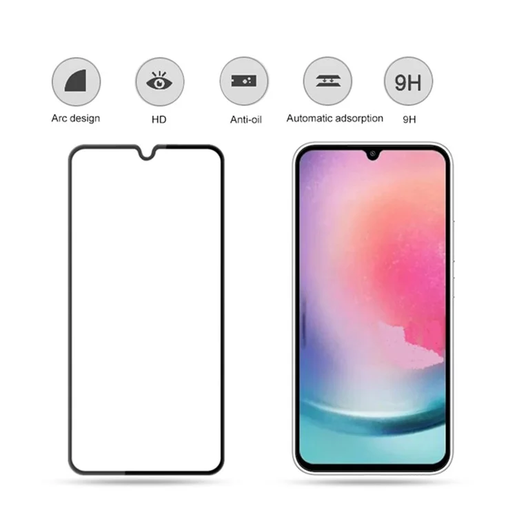 MOCOLO Per Samsung Galaxy A24 4G (162,1 x 77,6 x 8,3 mm) Pellicola in vetro temperato con stampa serigrafica, indurimento secondario, protezione completa dello schermo - Nero