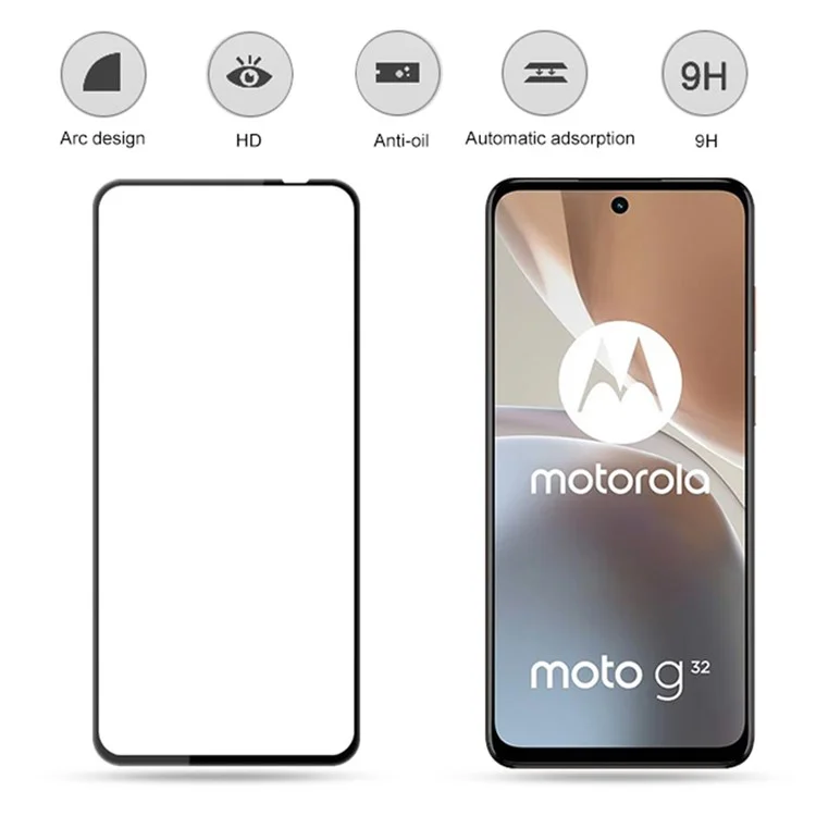 MOCOLO For Motorola Moto G32 4G Silk Printing Tempered Glass Film Full Cover Secondary Hardening Screen Protector - Black