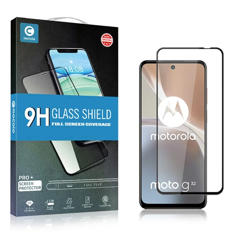 MOCOLO For Motorola Moto G32 4G Silk Printing Tempered Glass Film Full Cover Secondary Hardening Screen Protector - Black