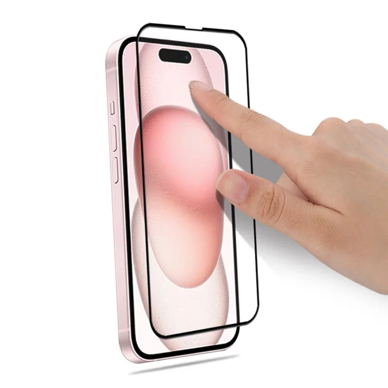 MOCOLO Tempered Glass Full Screen Protector for iPhone 15 , Silk Printing Secondary Hardening Film - Black