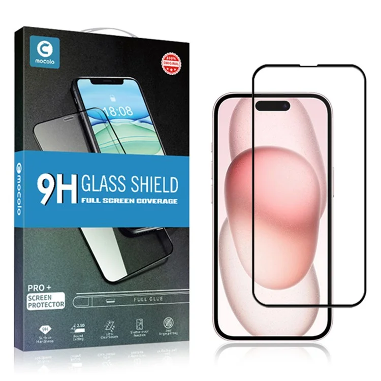 MOCOLO Für iPhone 15 Plus Seidendruckfull Screen Protector Gehärtetes Glas Sekundäre Härtungsfolie - Schwarz
