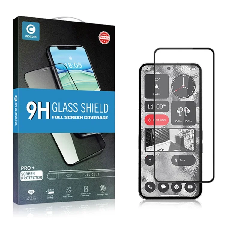 MOCOLO Silk Printing Screen Protector for Nothing Phone (2), Película de vidrio templado con cobertura completa y pegamento completo - Negro