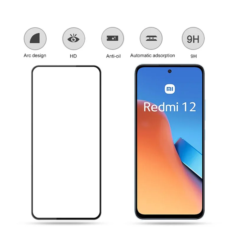 MOCOLO For Xiaomi Redmi 12 4G Full Screen Protector Silk Printing Full Glue Tempered Glass Film - Black
