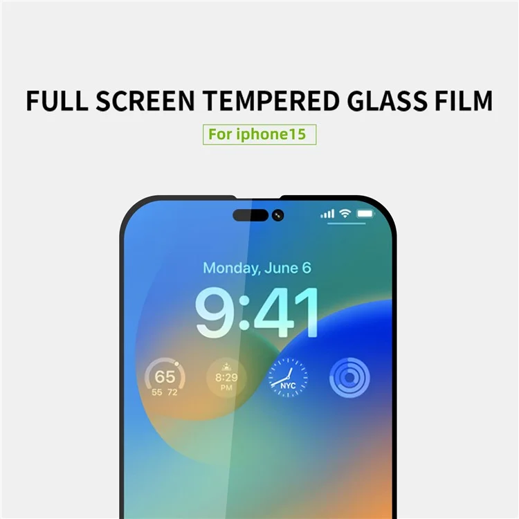 MOFI JK Tempered Glass Film Series-1 para iPhone 15 Protector de pantalla completo Pegamento completo Película de vidrio de alto aluminio-silicio