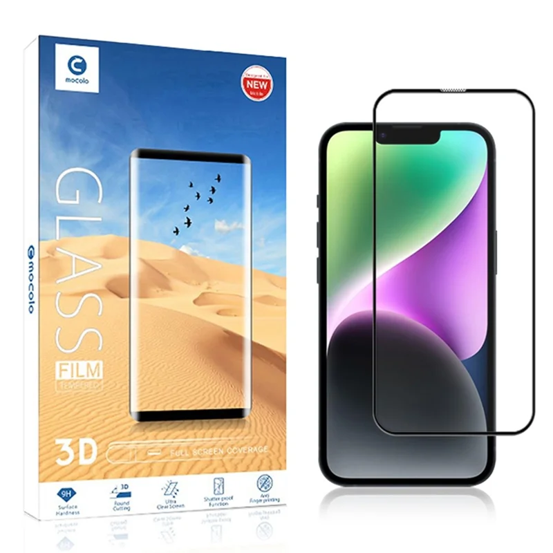 MOCOLO For iPhone 15 Black Edge Full Glue Film 3D Curved Tempered Glass High Transparency Screen Protector