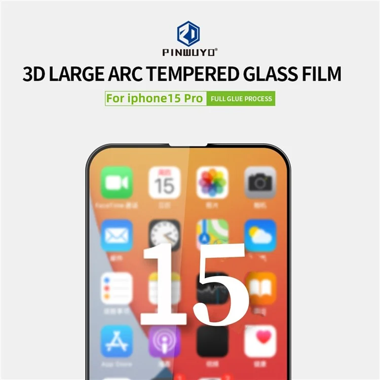 PINWUYO JK 3D Curved Tempered Glass Film-2 for iPhone 15 Pro High Aluminum-silicon Glass Full Glue Screen Protector