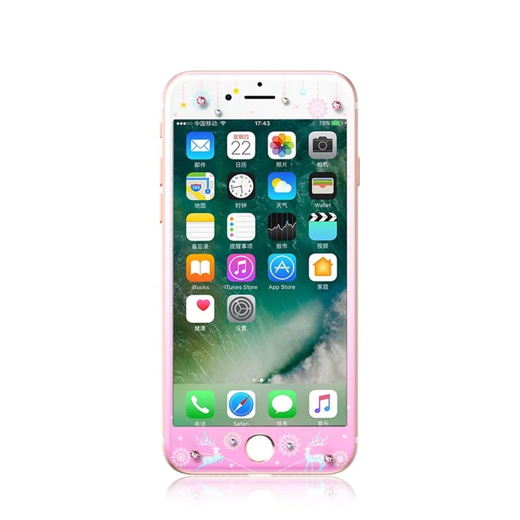 KAVARO Watery Series for iPhone 7 4.7 Tempered Glass Full Screen Cover with Authorized Swarovski Crystal - Reindeer