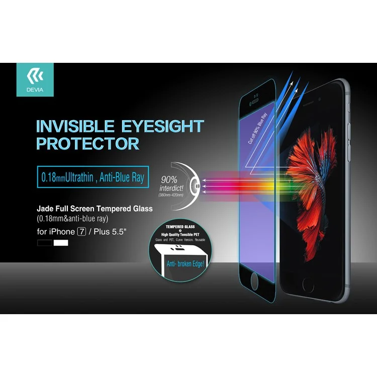 DEVIA Jade Series Anti-blue-ray Ultra-thin Full Size Tempered Glass Screen Protector for iPhone 7 - Black