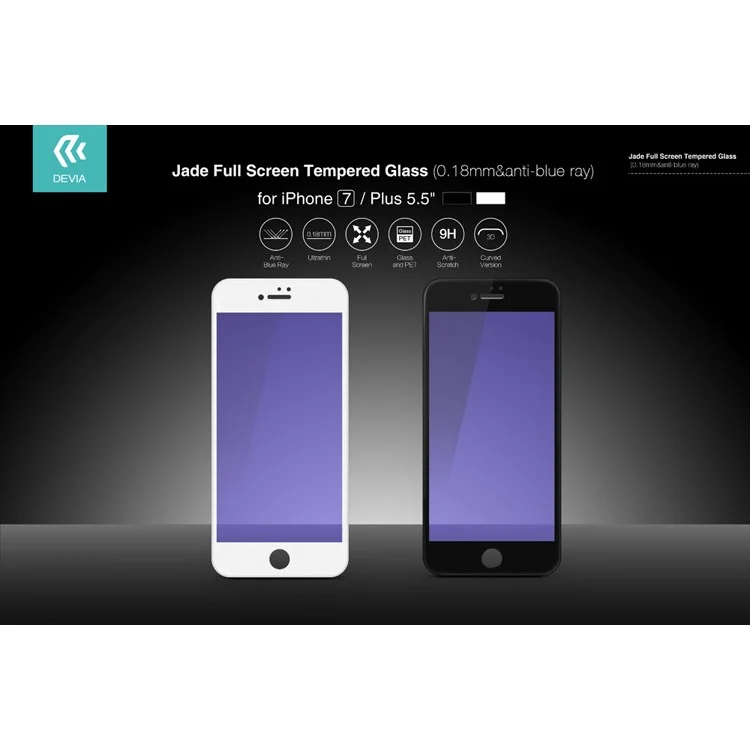 DEVIA Jade Series Anti-blue-ray Ultra-thin Full Size Tempered Glass Screen Protector for iPhone 7 - Black