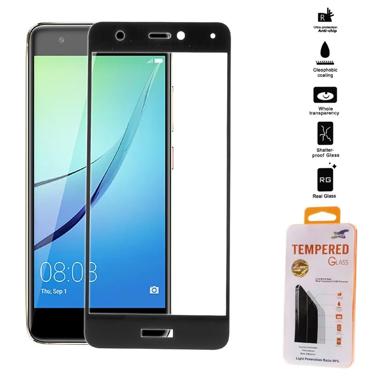 For Huawei nova Silk Print Full Screen Cover Mobile Tempered Glass Protector Film - Black