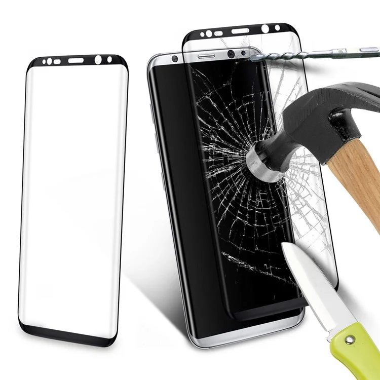 3D Curved Tempered Glass Full Screen Protector Film 0.3mm for Samsung Galaxy S8 Plus G9550 - Black
