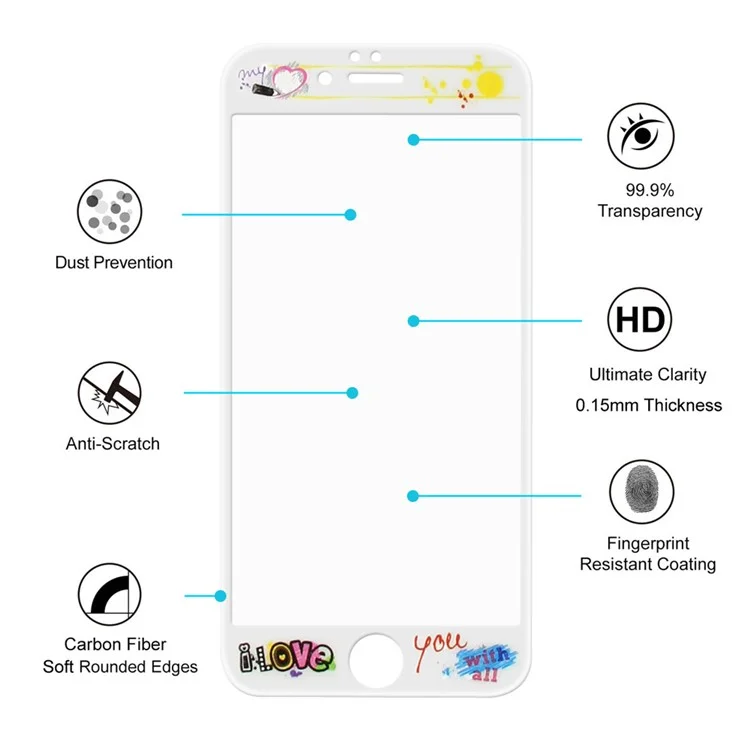 HAT PRINCE Carbon Fiber Soft Edge Full Tempered Glass Screen Protector for iPhone 6s 6 - I Love You