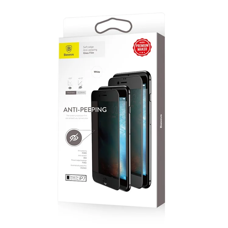 BASEUS 0.23mm Anti-spy Soft PET Edges Full Size Tempered Glass Screen Protector for iPhone 7 - White