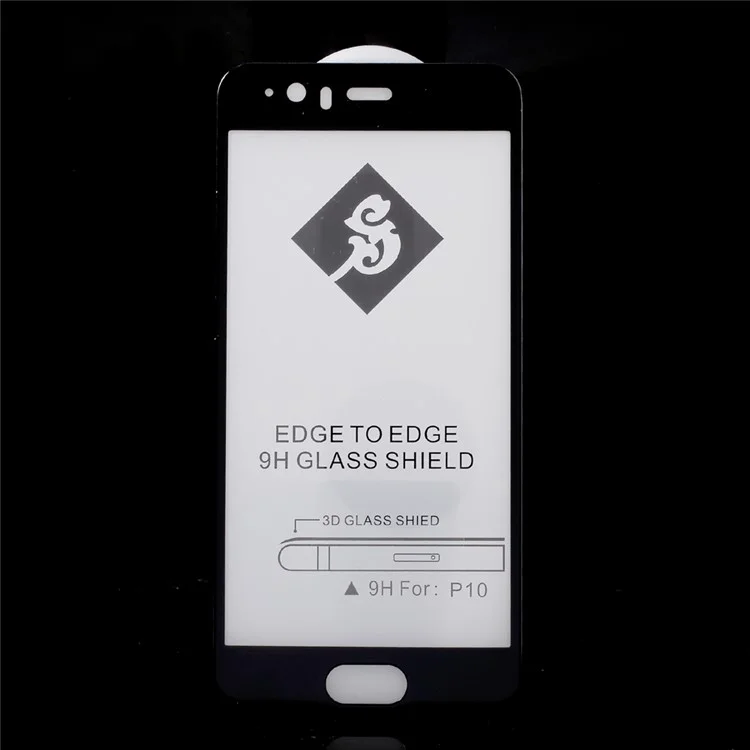 3D Silk Printing Full Size Tempered Glass Screen Protector Film (Arc Edge) for Huawei P10 - Black