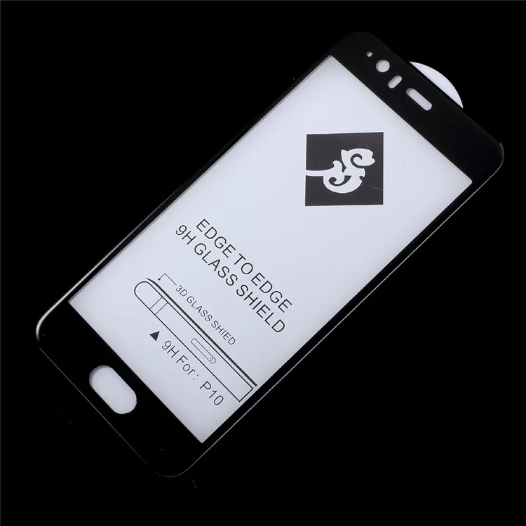 3D Silk Printing Full Size Tempered Glass Screen Protector Film (Arc Edge) for Huawei P10 - Black