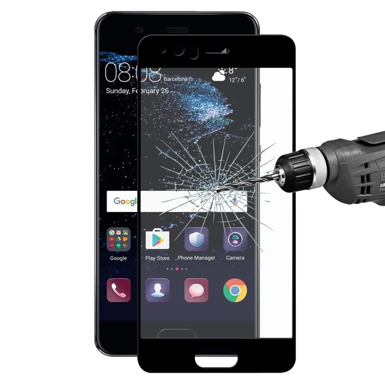 HAT PRINCE Tempered Glass Screen Protector Guard Film for Huawei P10 Plus 0.26mm 9H 2.5D Arc Edge - Black