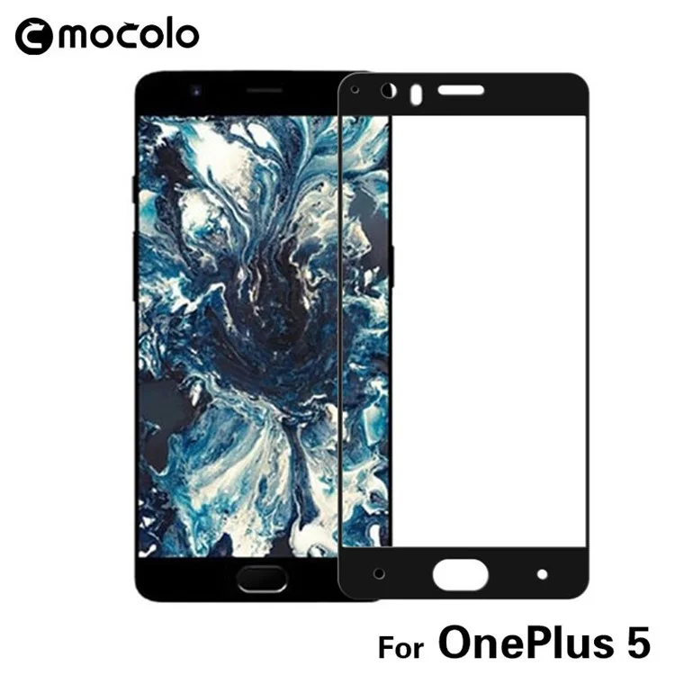 MOCOLO Silk Print Arc Edge Complete Coverage Tempered Glass Screen Protector for OnePlus 5 - Black