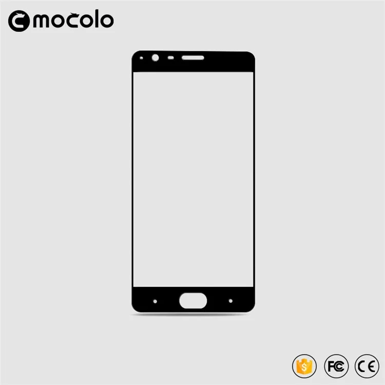 MOCOLO Silk Print Arc Edge Complete Coverage Tempered Glass Screen Protector for OnePlus 3 / 3T - Black