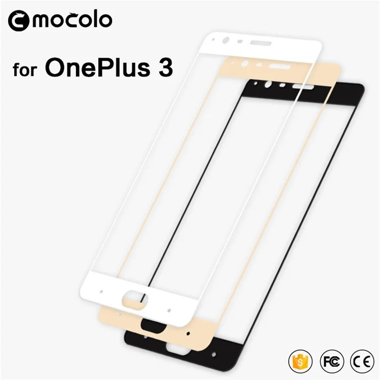 MOCOLO Silk Print Arc Edge Complete Coverage Tempered Glass Screen Protector for OnePlus 3 / 3T - Black