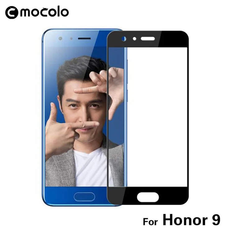 MOCOLO Silk Print Arc Edge Complete Coverage Tempered Glass Screen Protector for Huawei Honor 9 - Black