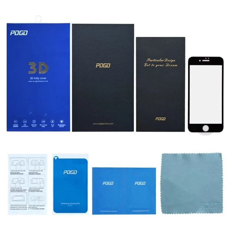 PDGD 3D Curved Full Glue Full Size 0.33mm Tempered Glass Protector Film for iPhone 7 Plus - Black