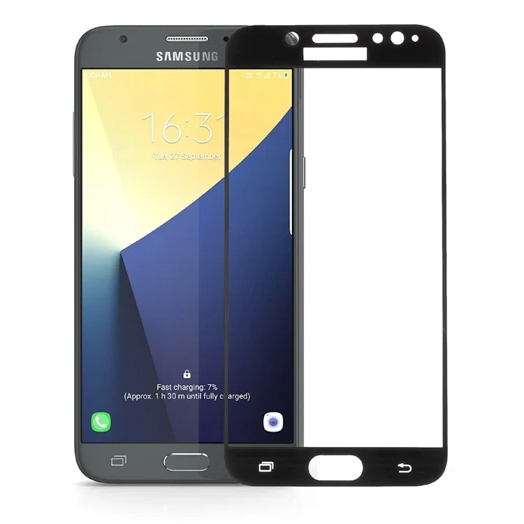 Para Samsung Galaxy J7 (2017) Versão da ue de Seda Impressão de Seda Capa Completa Filme de Protetor de Tela de Vidro Temperado - Preto