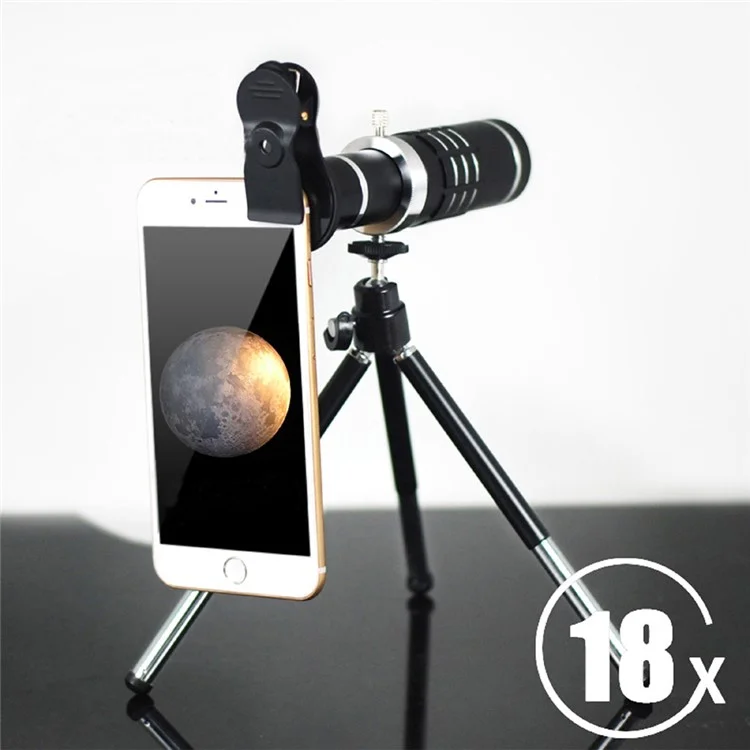 18X HD Telephoto Lens Kit for Phone Camera Zoom Telescope Telescopic Lens with Mini Tripod for iPhone Samsung Smartphone - Black