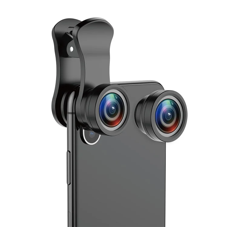 BASEUS Clip-on 180° Fisheye + 120° Wide Angle + 15X Macro Lens for Smartphones - Black