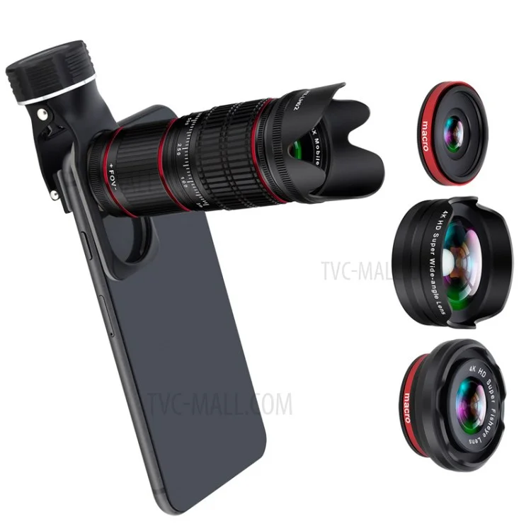 5 In 1 Telefono HD 12.8 Volte Teleobiettivo Lens 4K Pesce Eye Guardia Grandangolare MACRO LENTE Clip Clip Per Cellulare