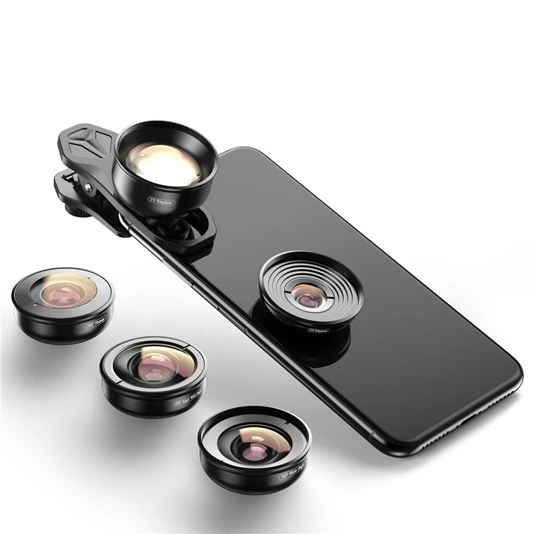 APEXEL 5 in 1 Cellphone Lens Kit 195° Fisheye Lens 110° Wide Angle Lens 10X Macro Lens 2X Telephoto Lens 170° Super Wide Angle Lens (APL-HB5IN1)