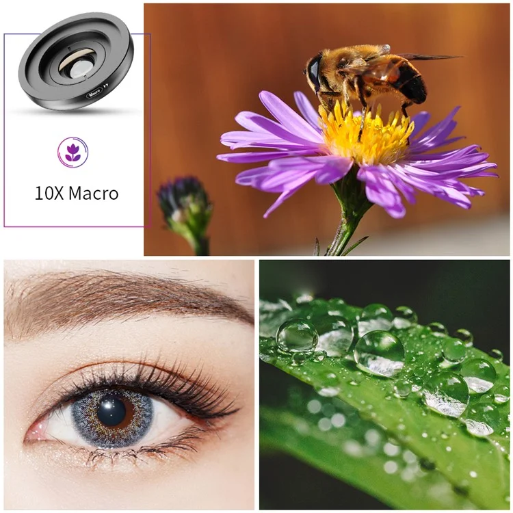 APEXEL APL-HB2IN1WM Phone Lens 2 in 1 Clip-on 10X Macro Lens + 120° Wide Angle Lens Kit