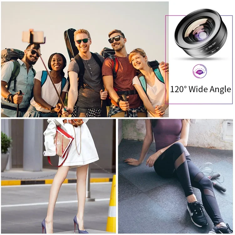 APEXEL APL-HB2IN1WM Phone Lens 2 in 1 Clip-on 10X Macro Lens + 120° Wide Angle Lens Kit