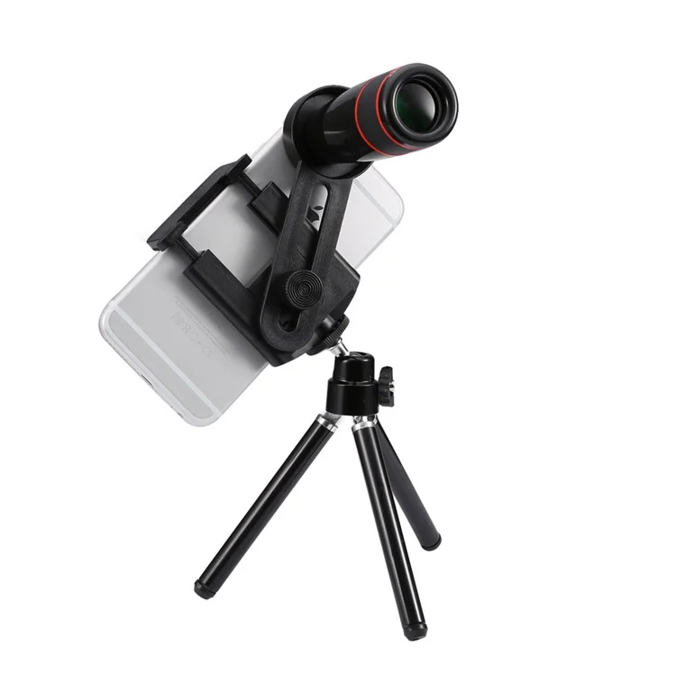 Universal 12X Optical Telescope Camera Lens with Tripod for iPhone Samsung - Black