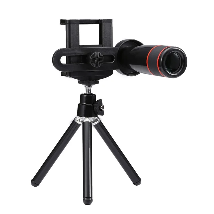 Universal 12X Optical Telescope Camera Lens with Tripod for iPhone Samsung - Black