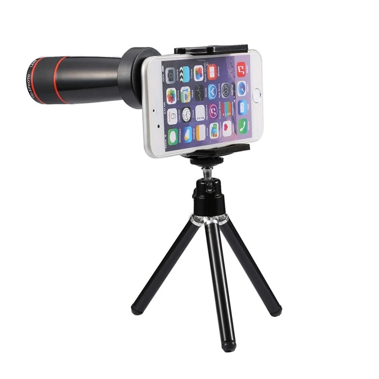 Universal 12X Optical Telescope Camera Lens with Tripod for iPhone Samsung - Black