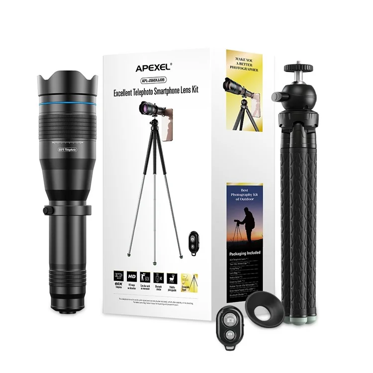 APEXEL APL-JS60XJJ09 60X Monocular Telescope Mobile Telephoto Lens + Tripod for Cell Phone