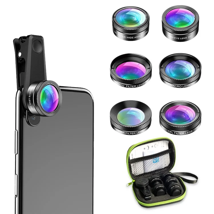 Apexel APL-DG6V2 HD Multi-funktion Weitwinkel/sternfilter/makro/fisheye/nd Filter/cpl-filter 6-in-1-objektivkit