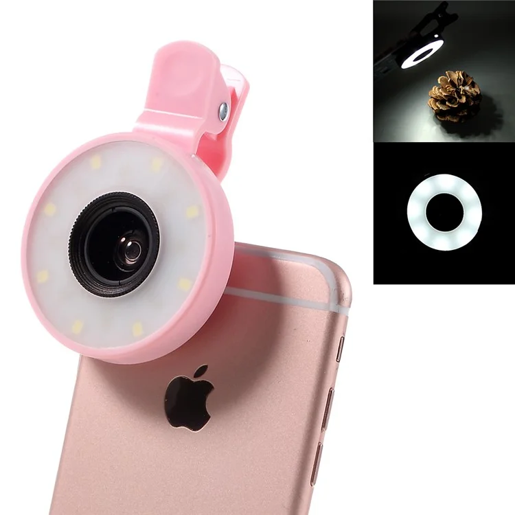 PICKOGEN HE-077-UV Fisheye + Macro + Wide Angle Camera Lens with LED for iPhone Samsung - Pink