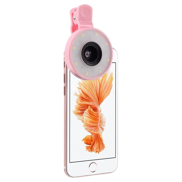 PICKOGEN HE-077-UV Fisheye + Macro + Wide Angle Camera Lens with LED for iPhone Samsung - Pink