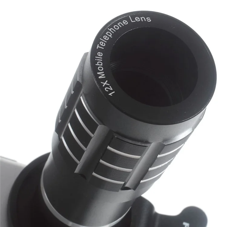 Universal 12X Telephoto Camera Lens + Clamp Clip for iPhone Samsung Sony LG - Black