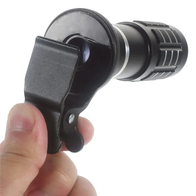 Universal 12X Telephoto Camera Lens + Clamp Clip for iPhone Samsung Sony LG - Black