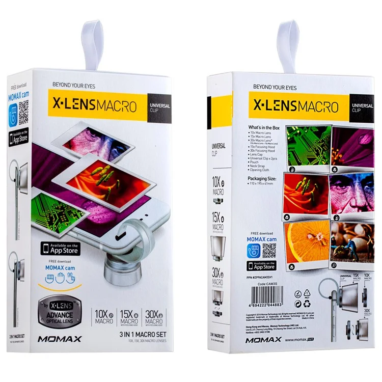 MOMAX X-Lens 3 in 1 Universal Macro Lens Kit 10X Macro + 15X Macro + 30X Macro Lens for Smart Phones - Silver Color
