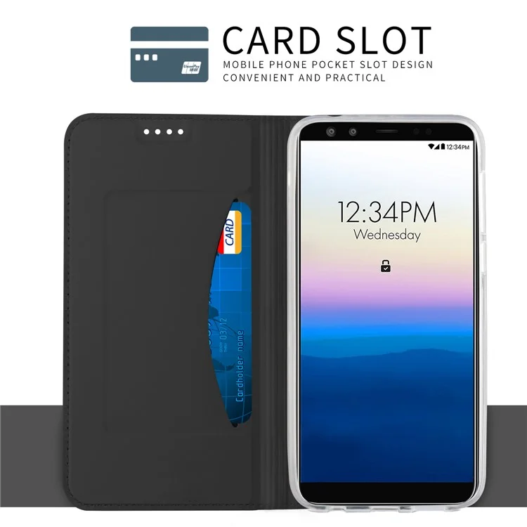 Card Holder Auto-absorbed Leather Cell Phone Case with Stand for Blu Vivo X - Black