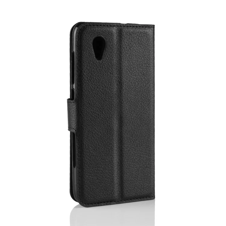 Litchi Skin Wallet Leather Stand Case for Vodafone Smart E9 - Black