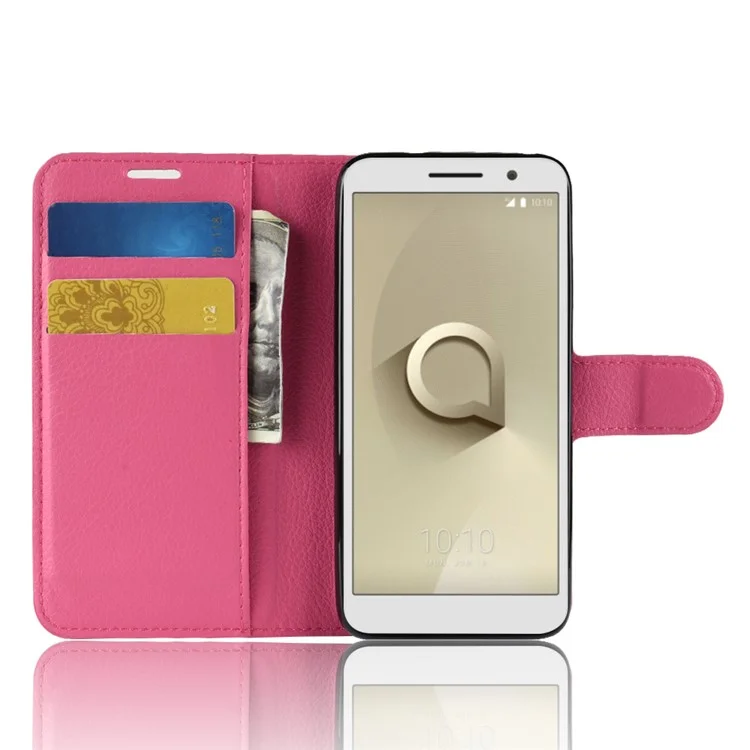 Litchi Skin Wallet Leather Phone Shell Para Vodafone Smart E9 - Rosa