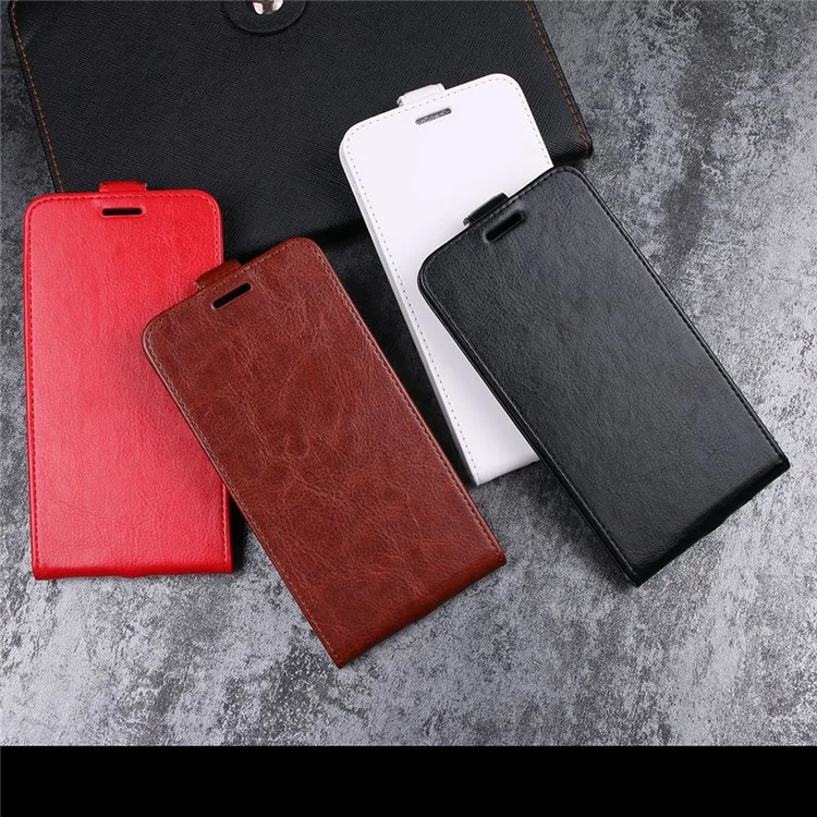 Crazy Horse Vertical Flip Leather Phone Protective Case with Card Holder for Vodafone smart V8 - Black