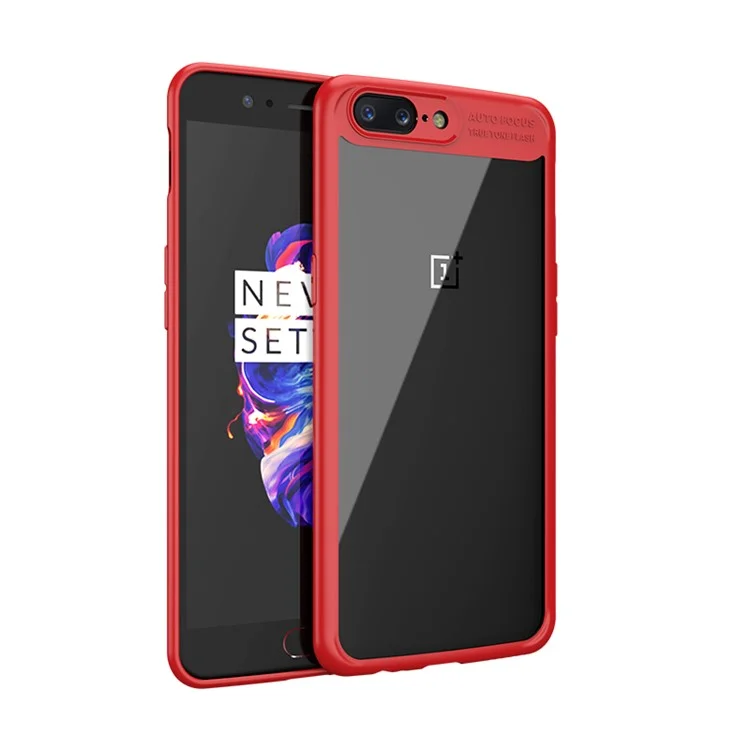 IPAKY TPU Frame + Clear Acrylic Hybrid Back Cover for OnePlus 5 - Red