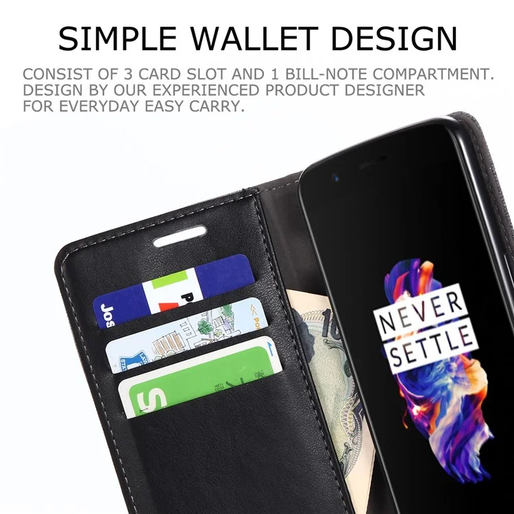 MUXMA Splicing Leather Canvas Stand Mobile Phone Case for OnePlus 5 - Black